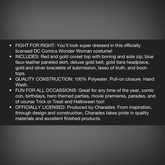 NWT DC FIGHT FOR JUSTICE LEAGE WONDER WOMEN COSTUME. Women’s Size Small/Petite. - Picture 10 of 10